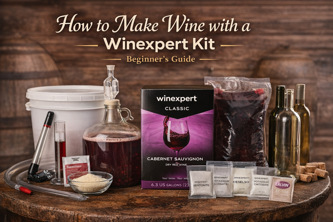 Winexpert wine kit with home winemaking equipment for beginners