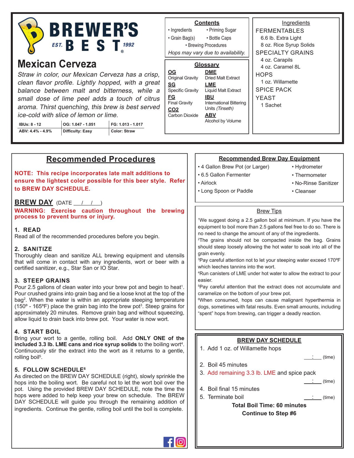 Mexican Cerveza recipe, front