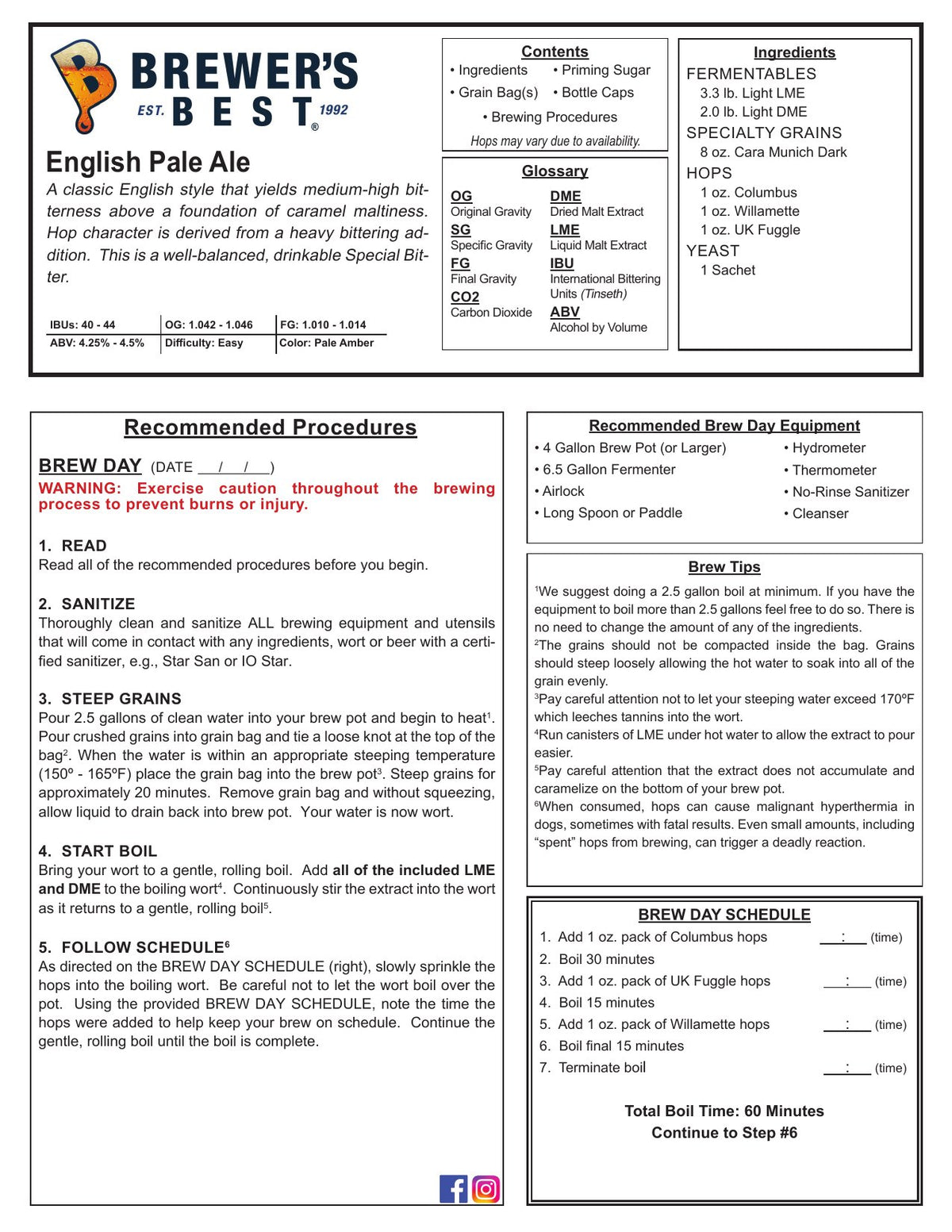 English Pale Ale recipe, front