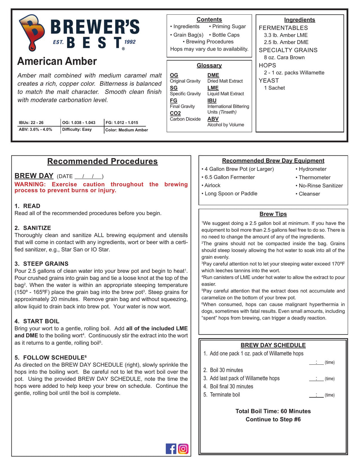 American Amber recipe, front
