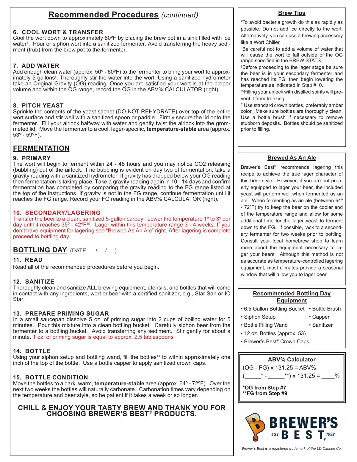 Continental Pilsner recipe, back