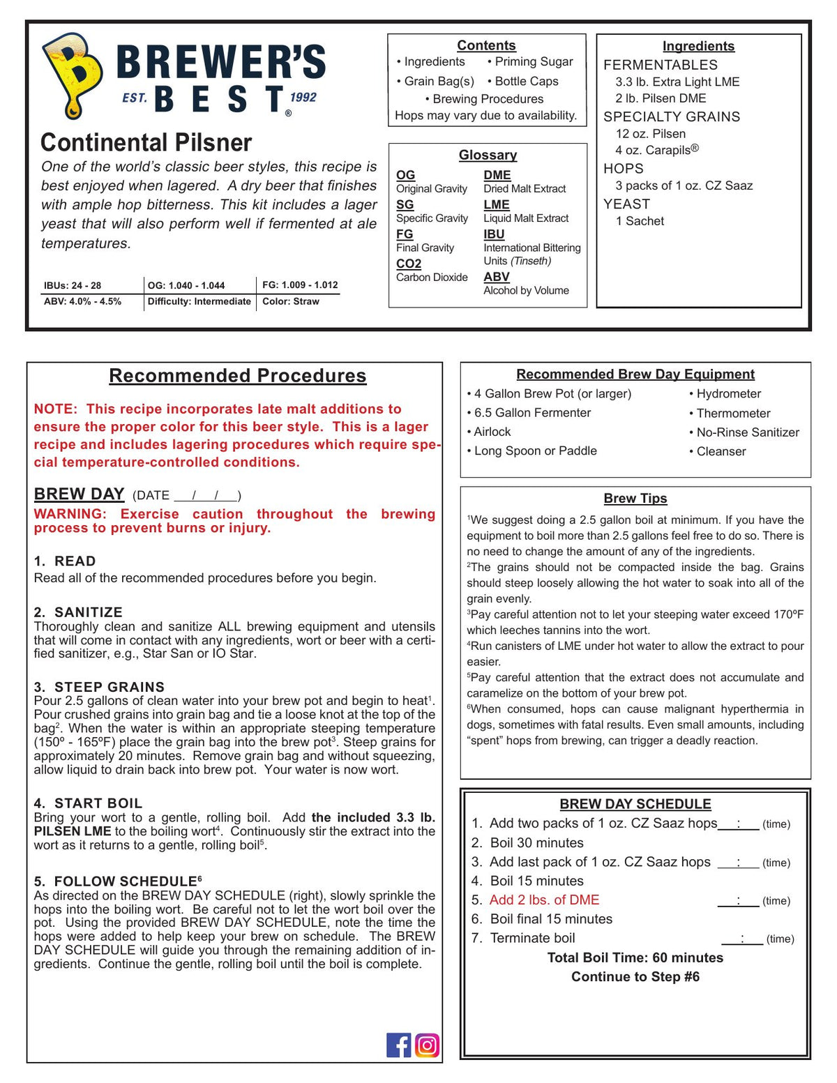 Continental Pilsner recipe, front