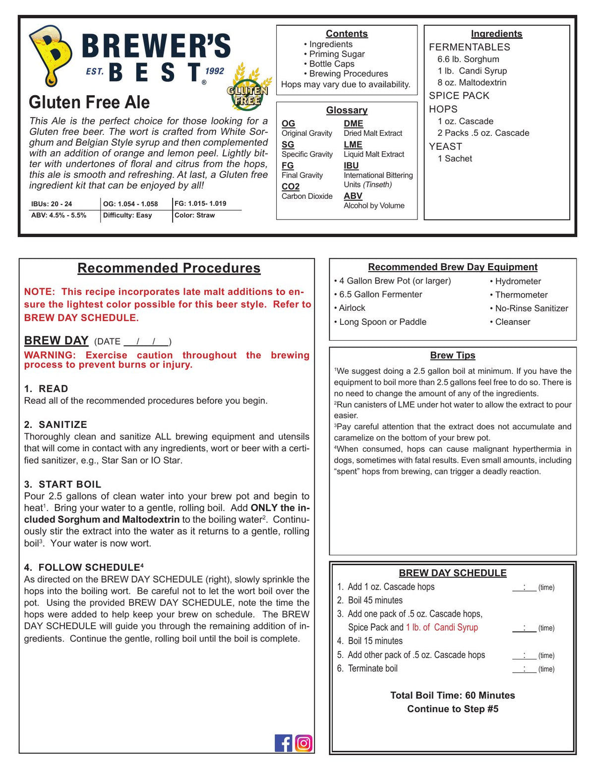 Gluten Free Ale recipe, front