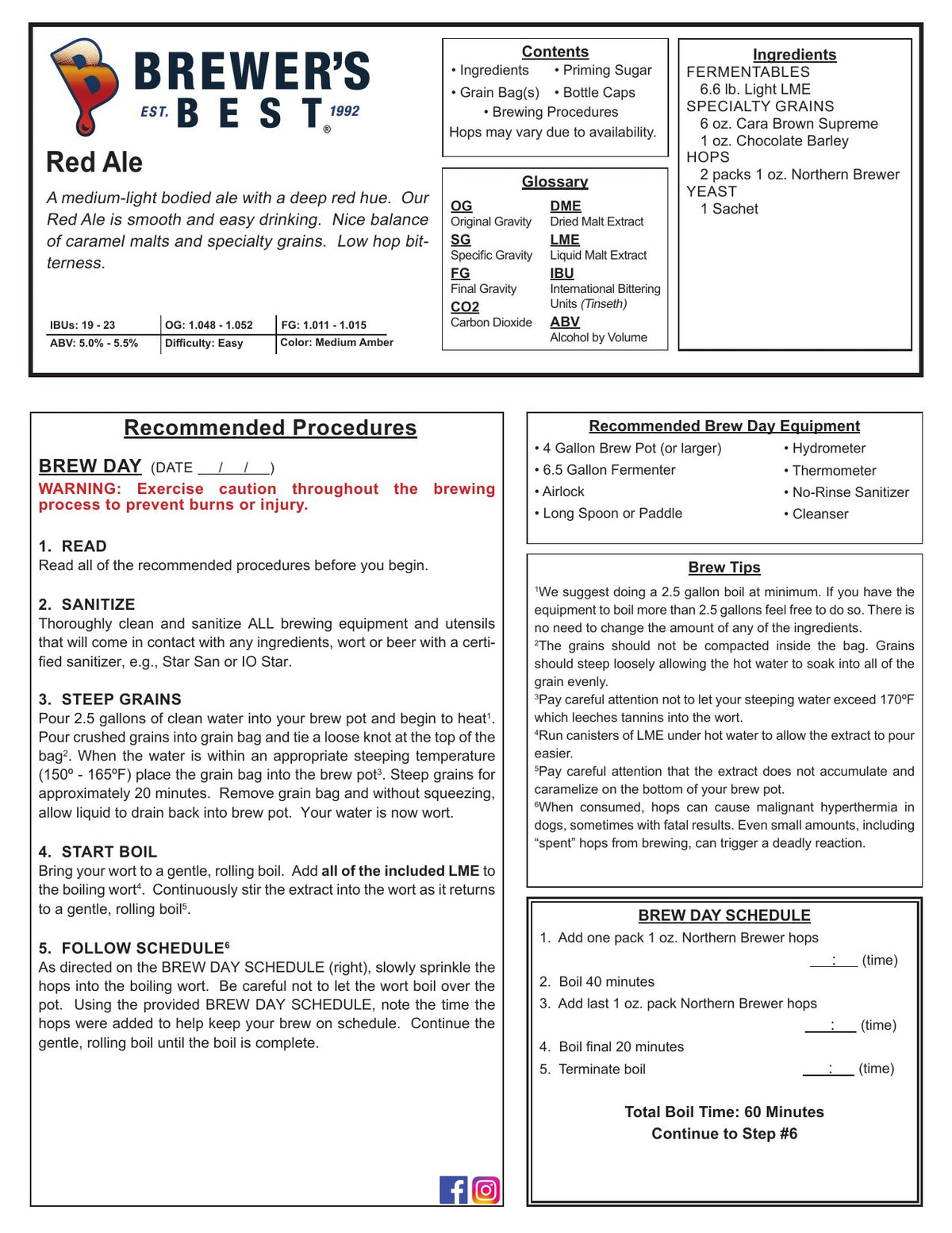 Red Ale recipe, front