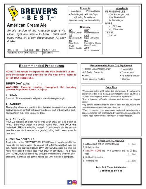 American Cream Ale recipe, front