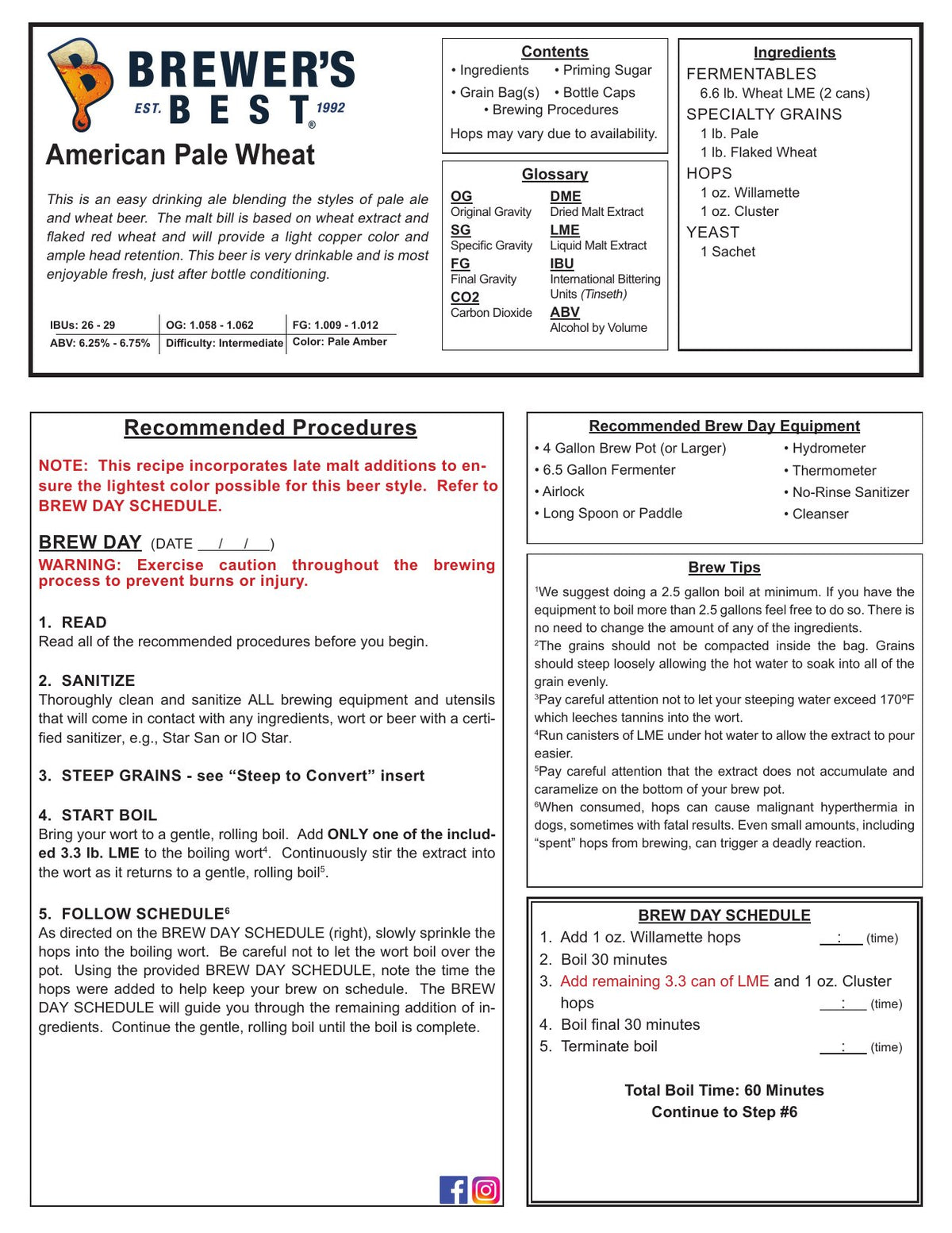 American Pale Wheat recipe, front