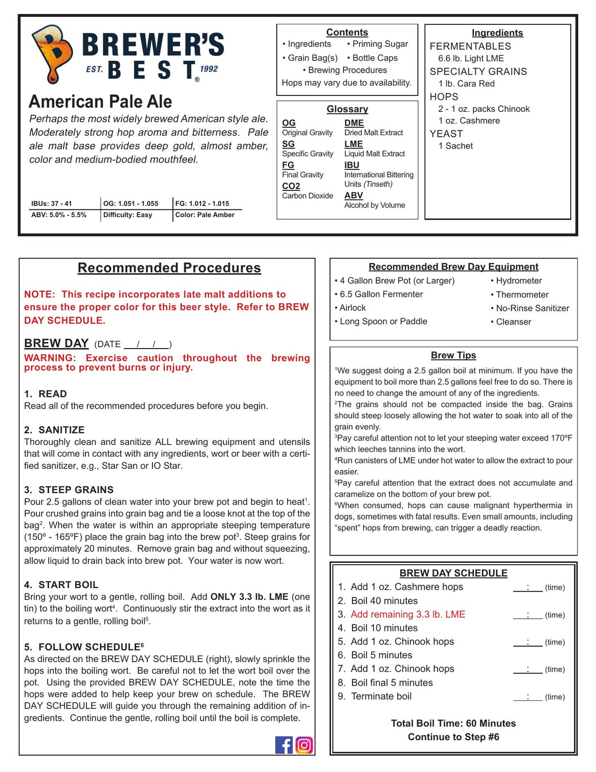 American Pale Ale recipe, front