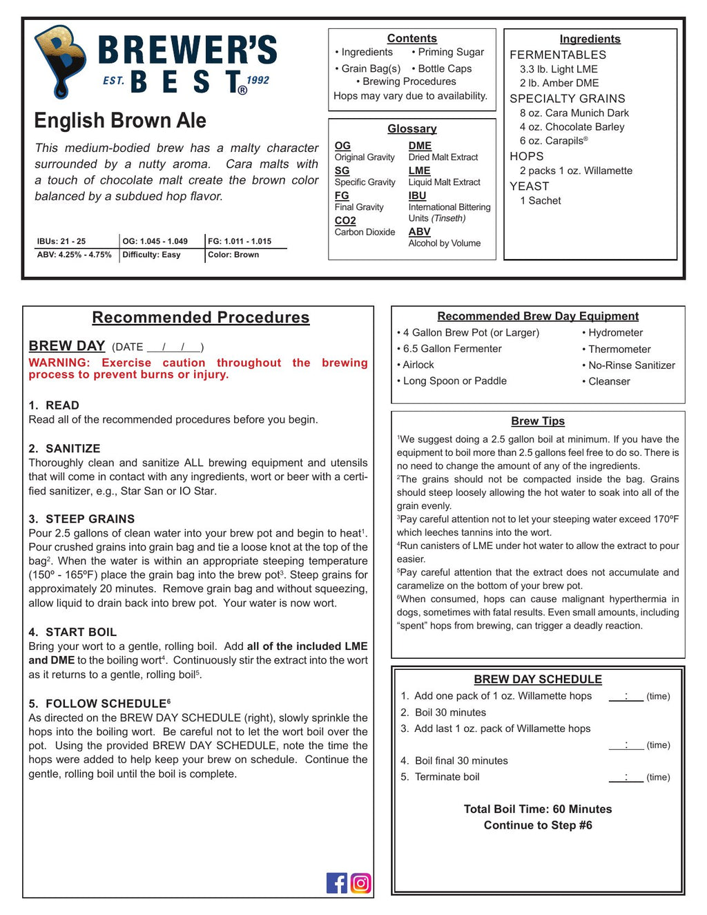 English Brown Ale recipe, front