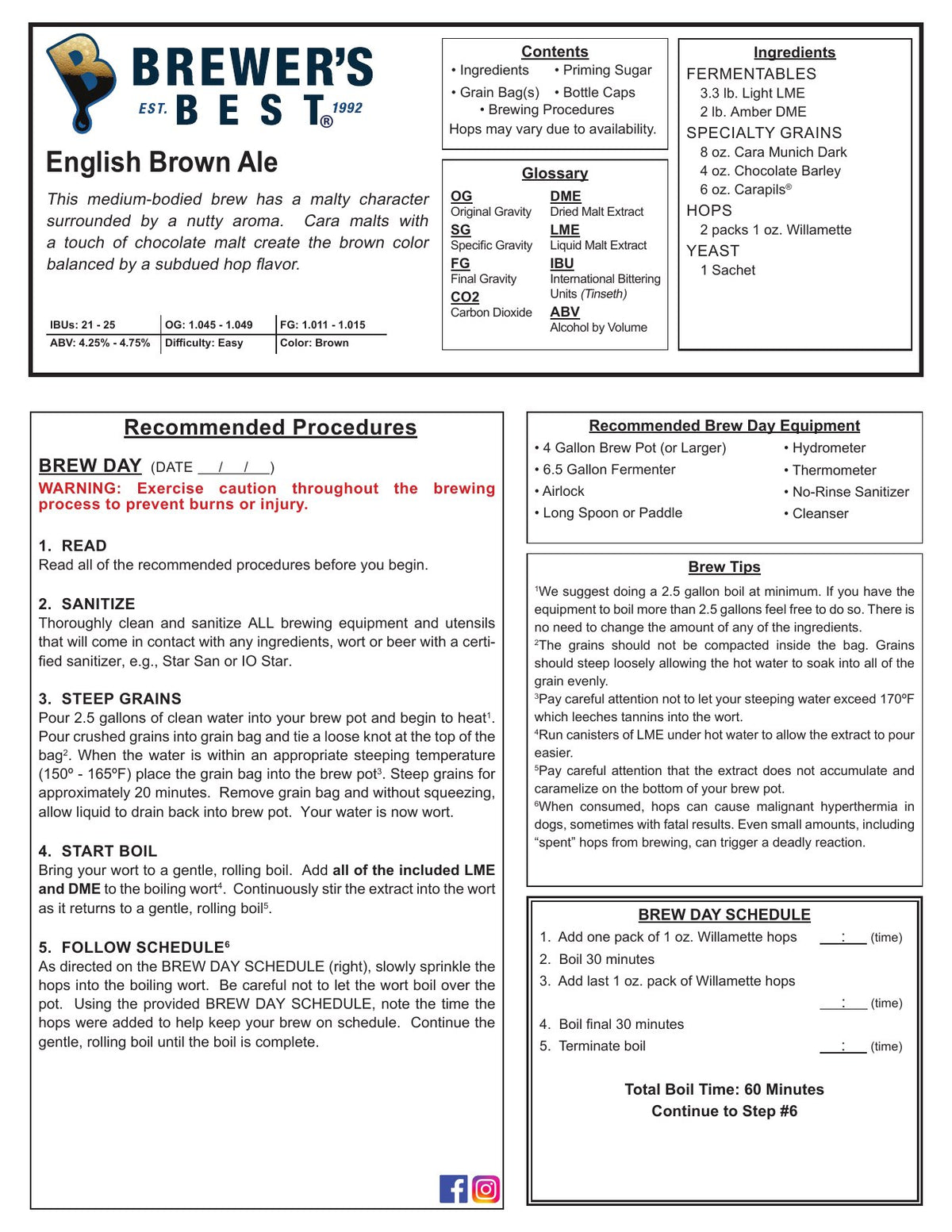 English Brown Ale recipe, front