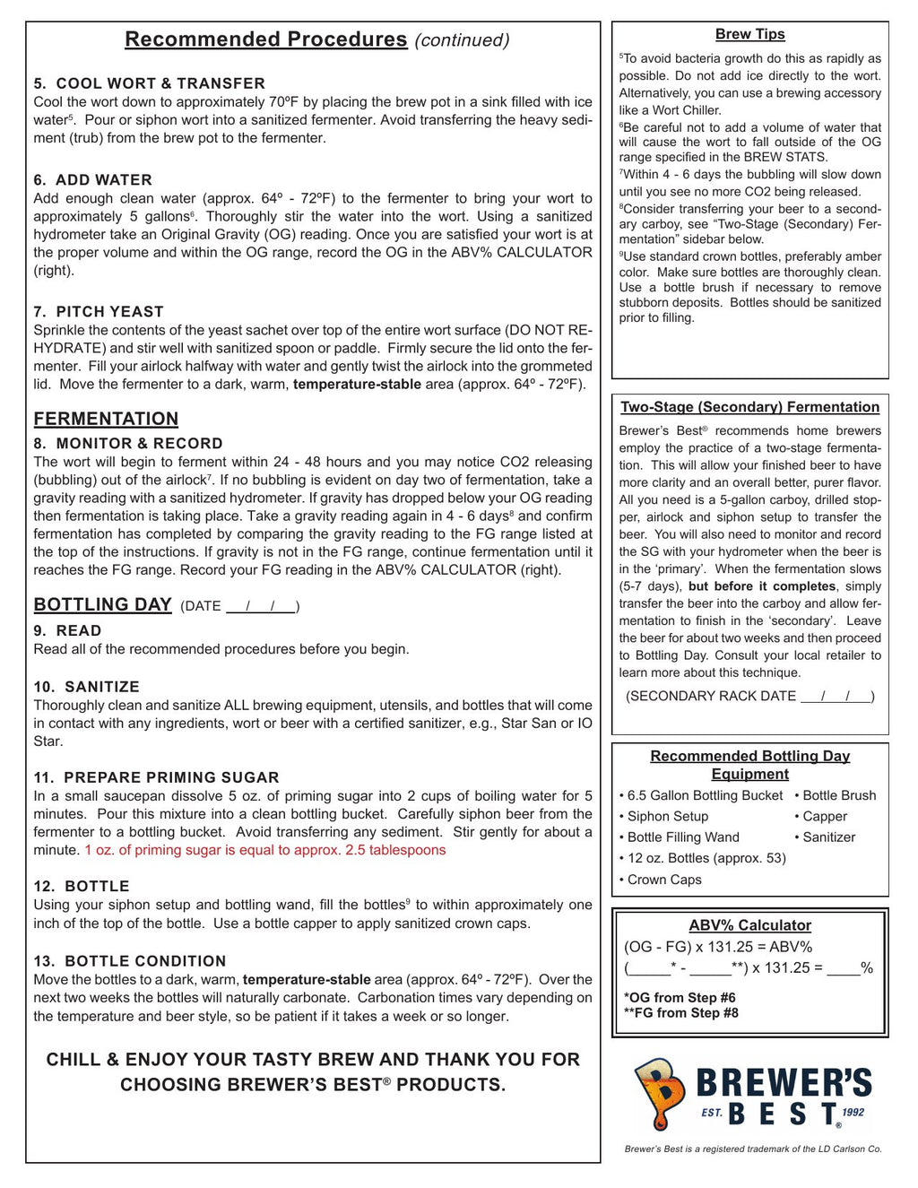 American Light recipe, back