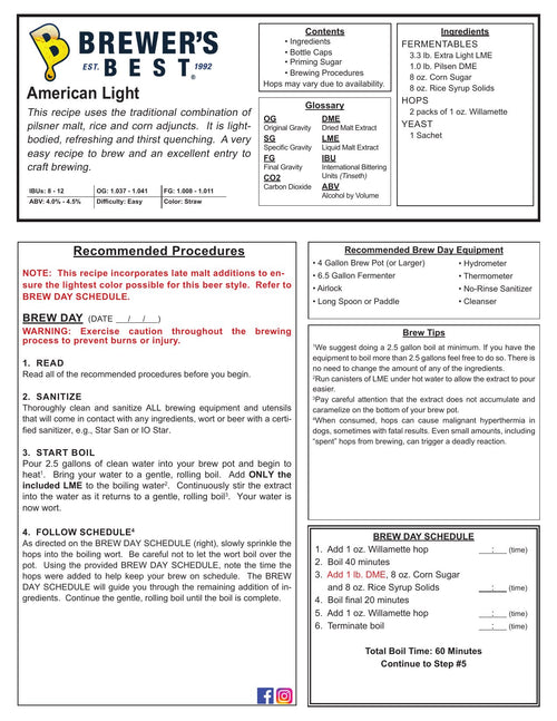 American Light recipe, front