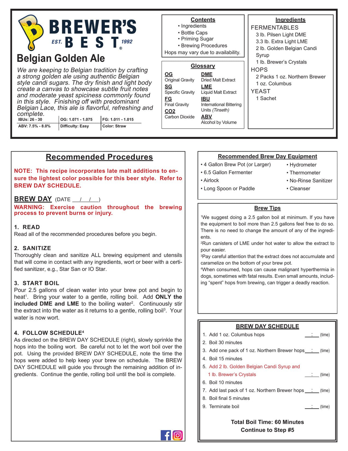 Belgian Golden Ale recipe, front