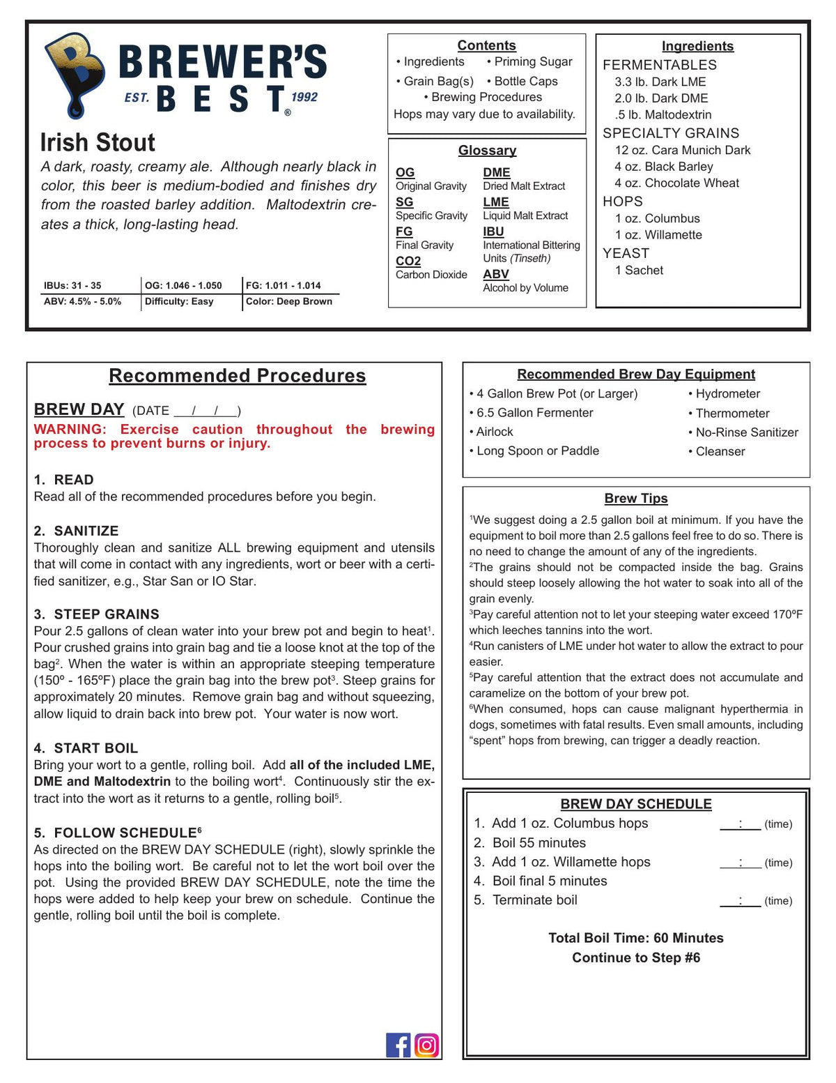 Irish Stout recipe, front