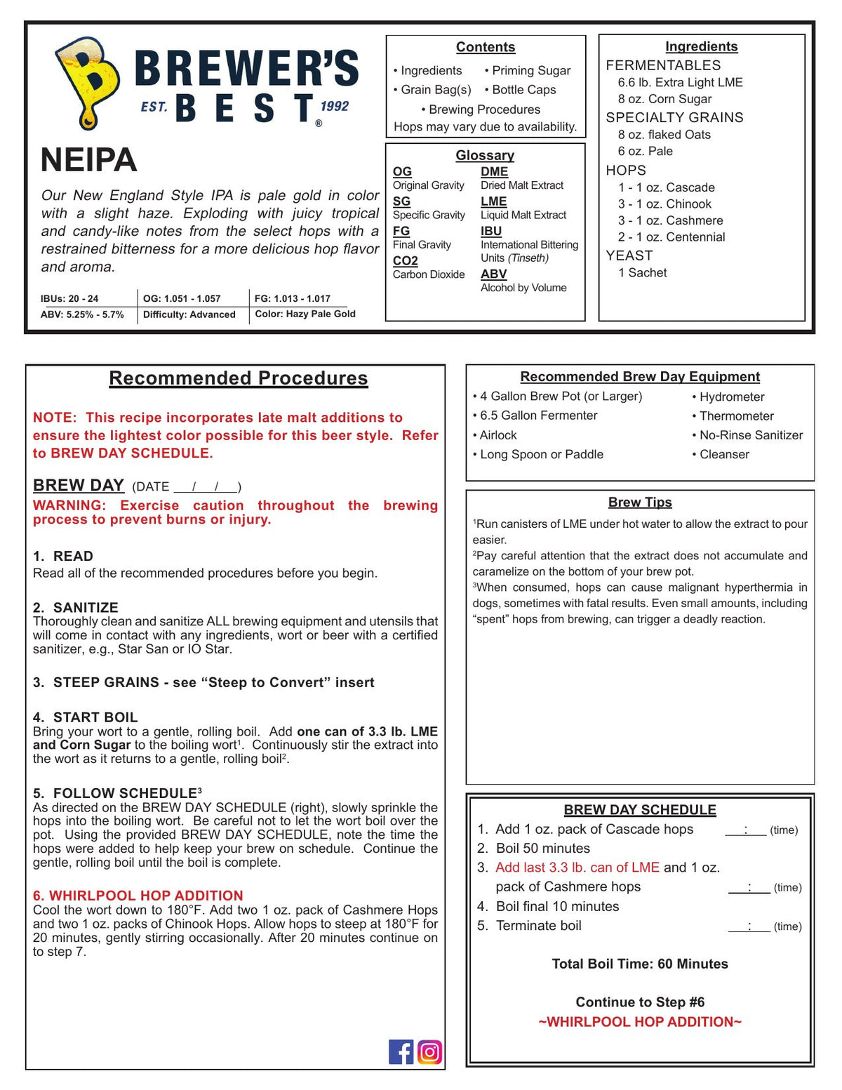 New England IPA (NEIPA) recipe, front