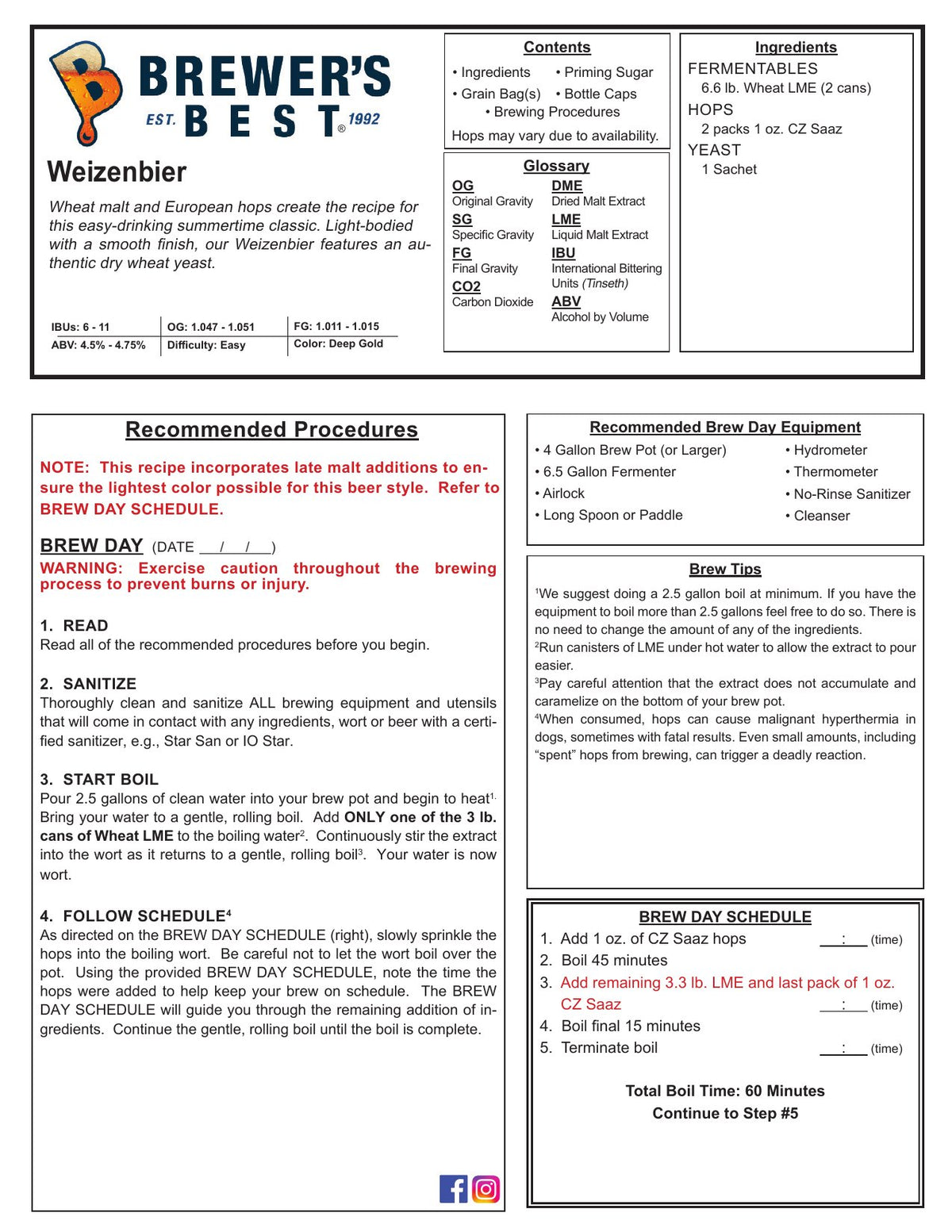 Weizenbier recipe, front