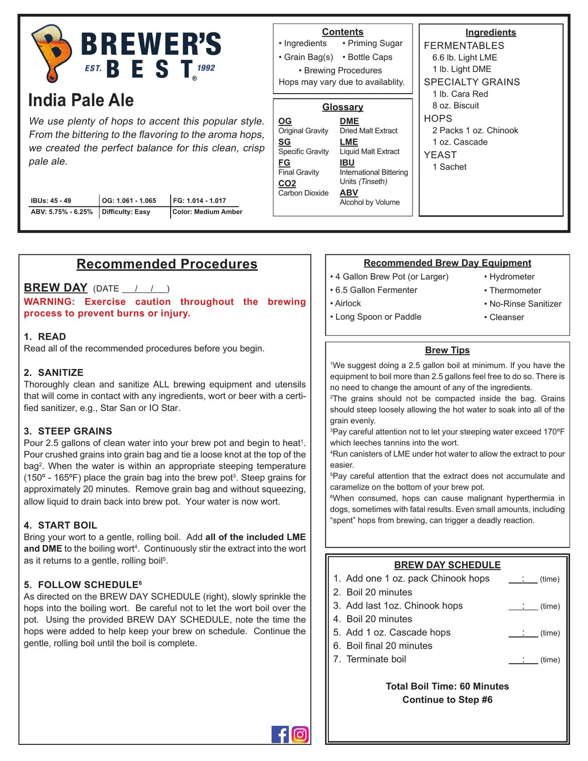 India Pale Ale recipe, front