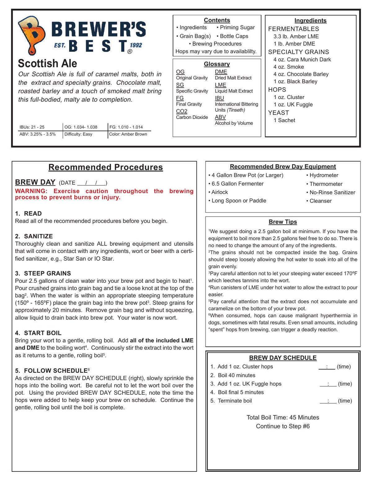 Scottish Ale recipe, front