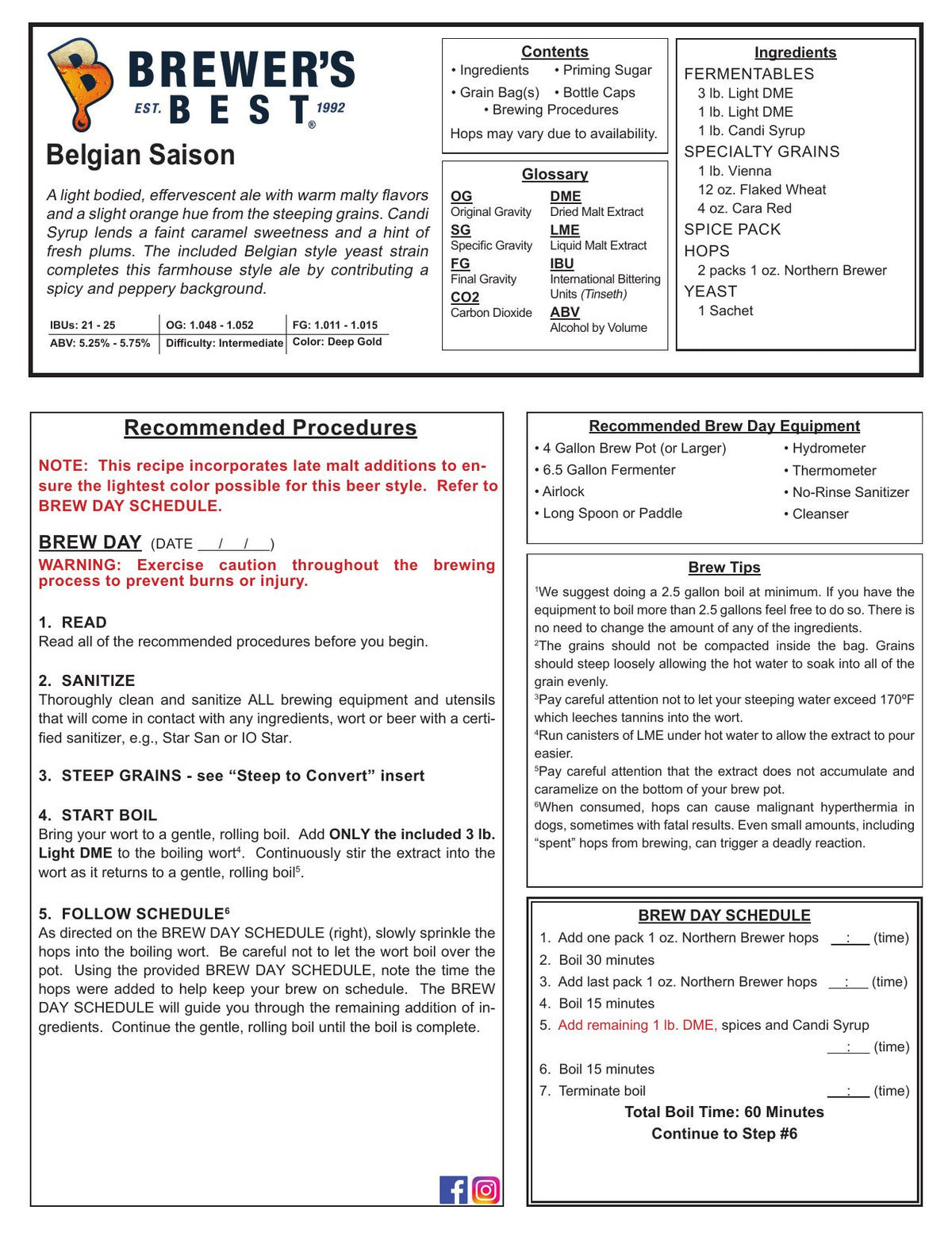 Belgian Saison recipe, front