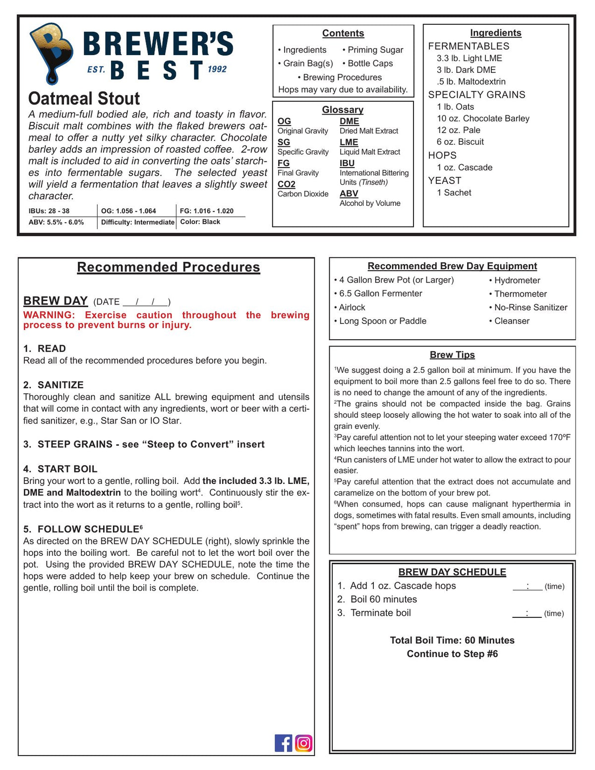 Oatmeal Stout recipe, front