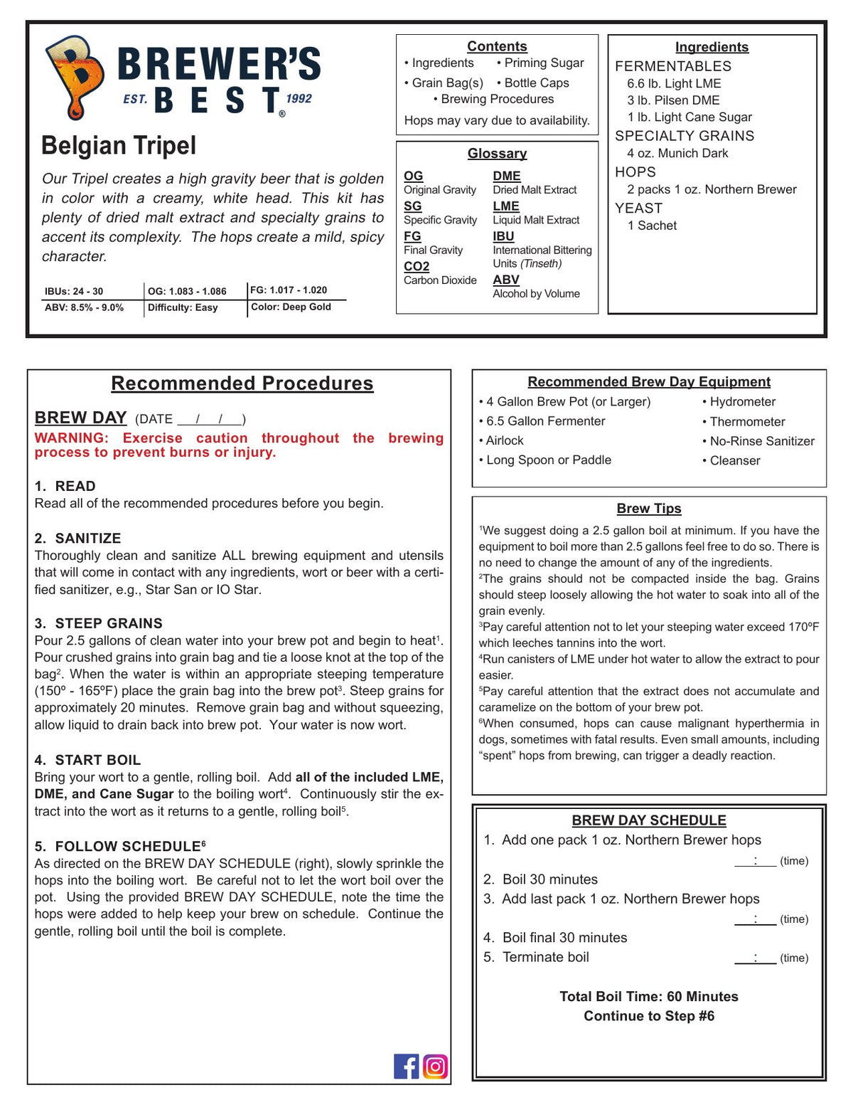 Belgian Tripel recipe, front