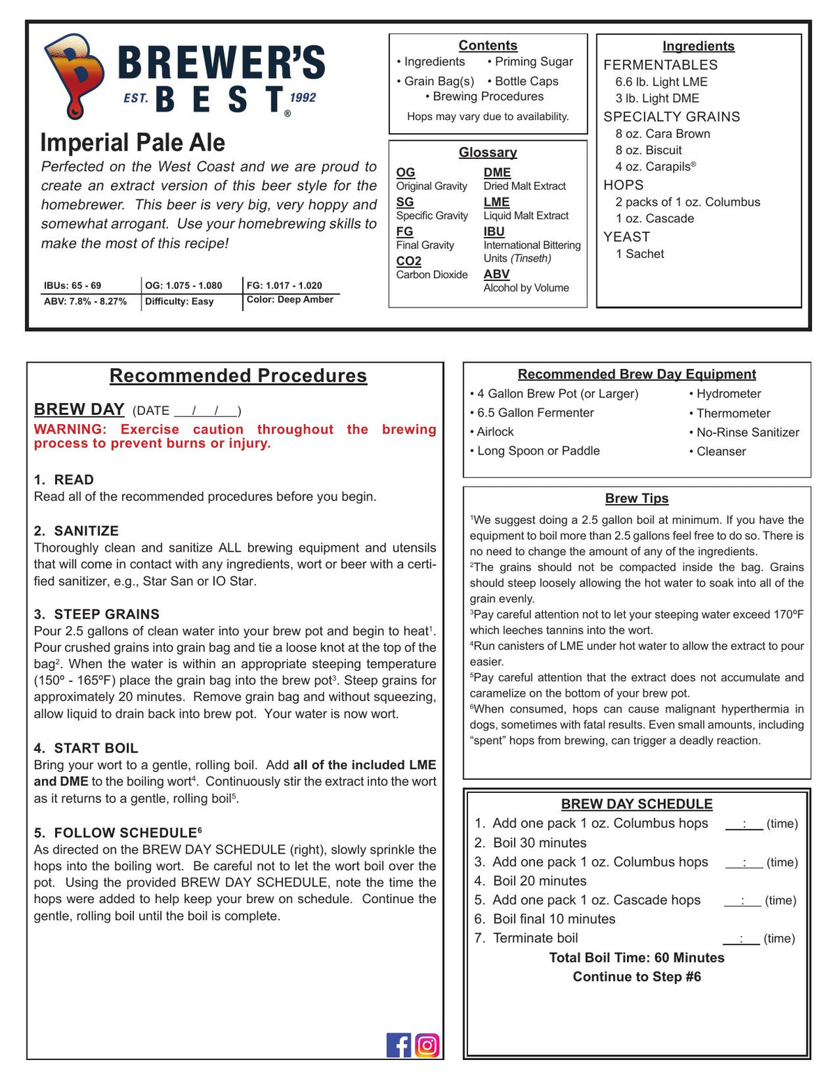 Imperial Pale Ale recipe, front
