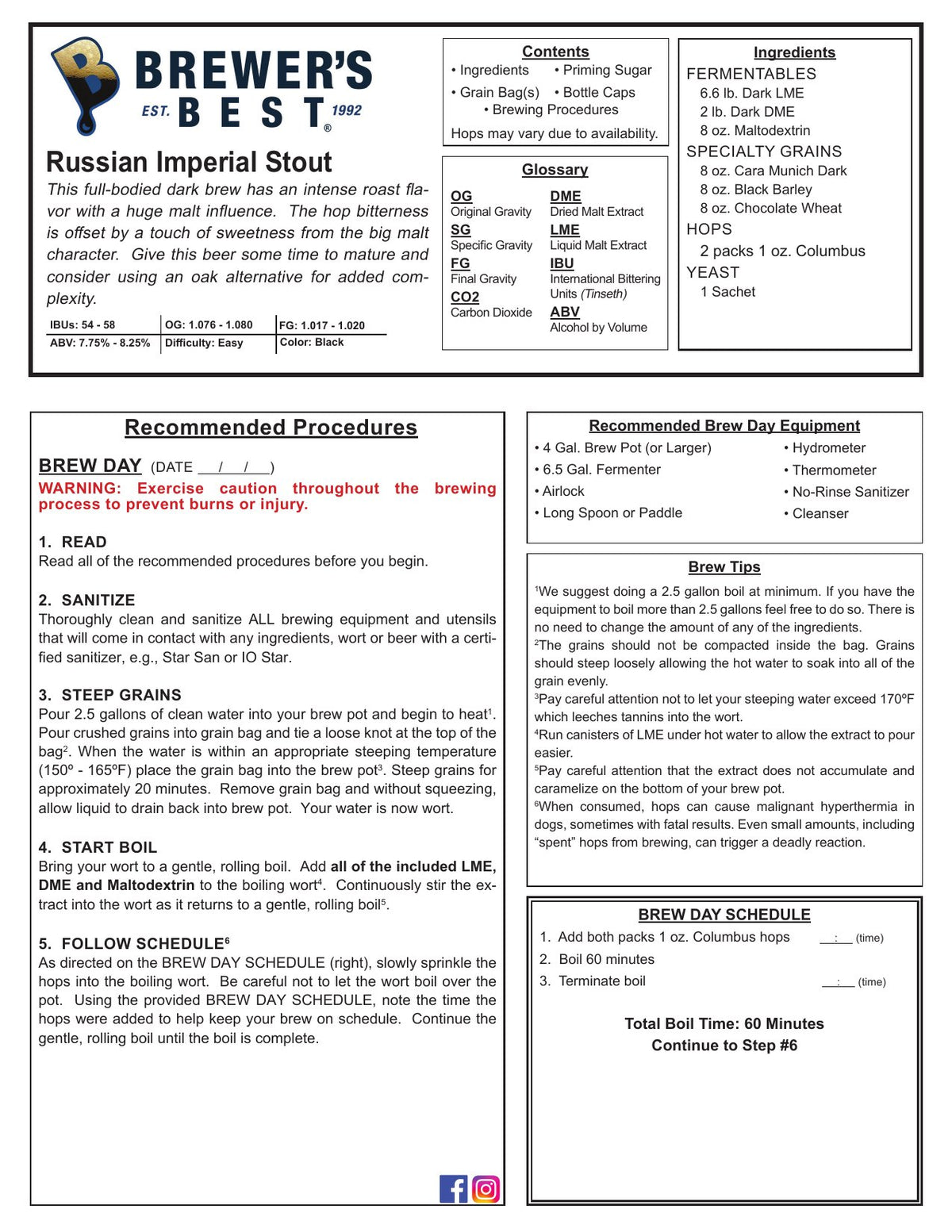 Russian Imperial Stout recipe, front