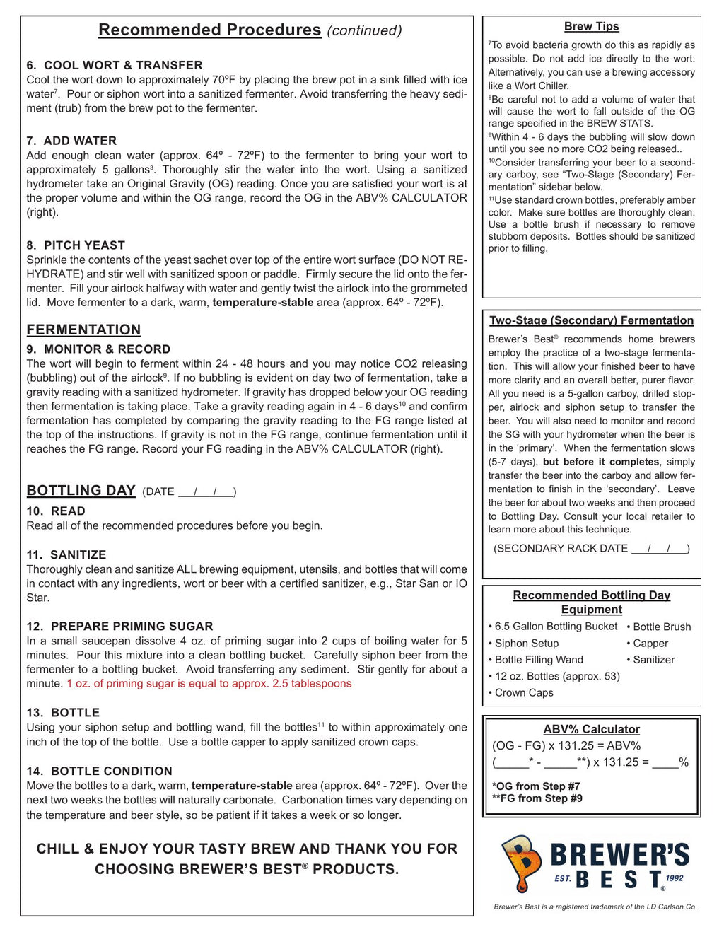 Holiday Ale recipe, back