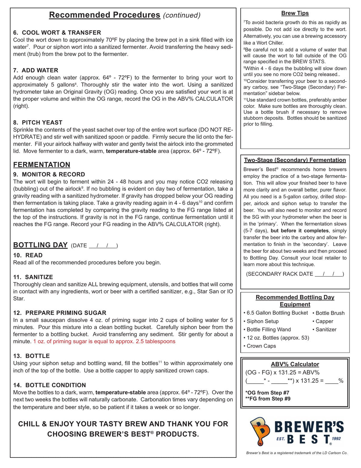 Holiday Ale recipe, back