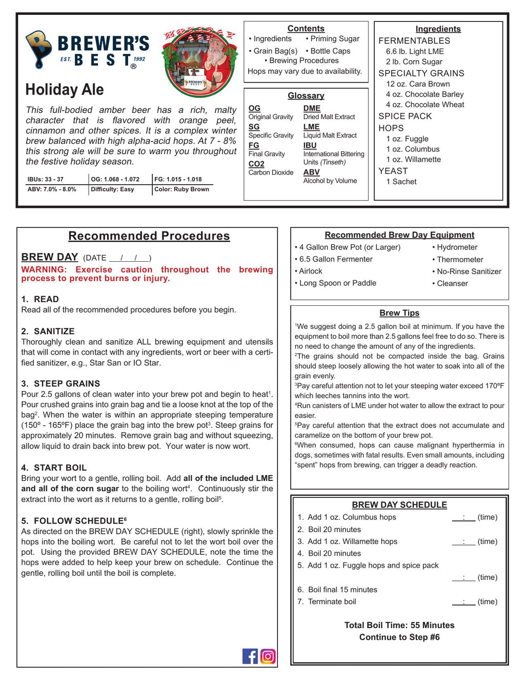 Holiday Ale recipe, front