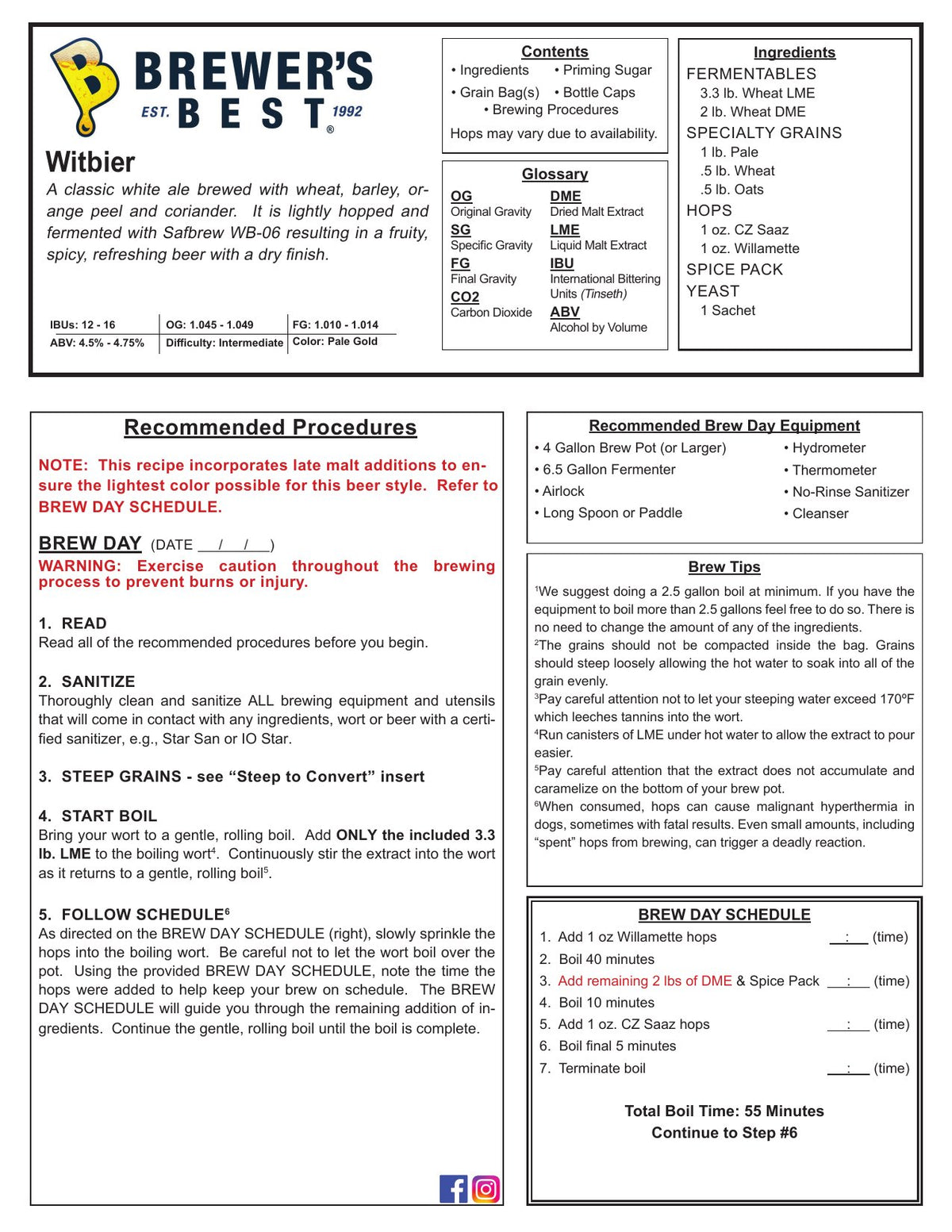 Witbier recipe, front