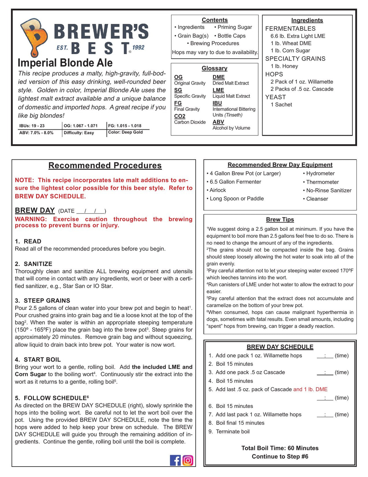 Imperial Blonde Ale recipe, front