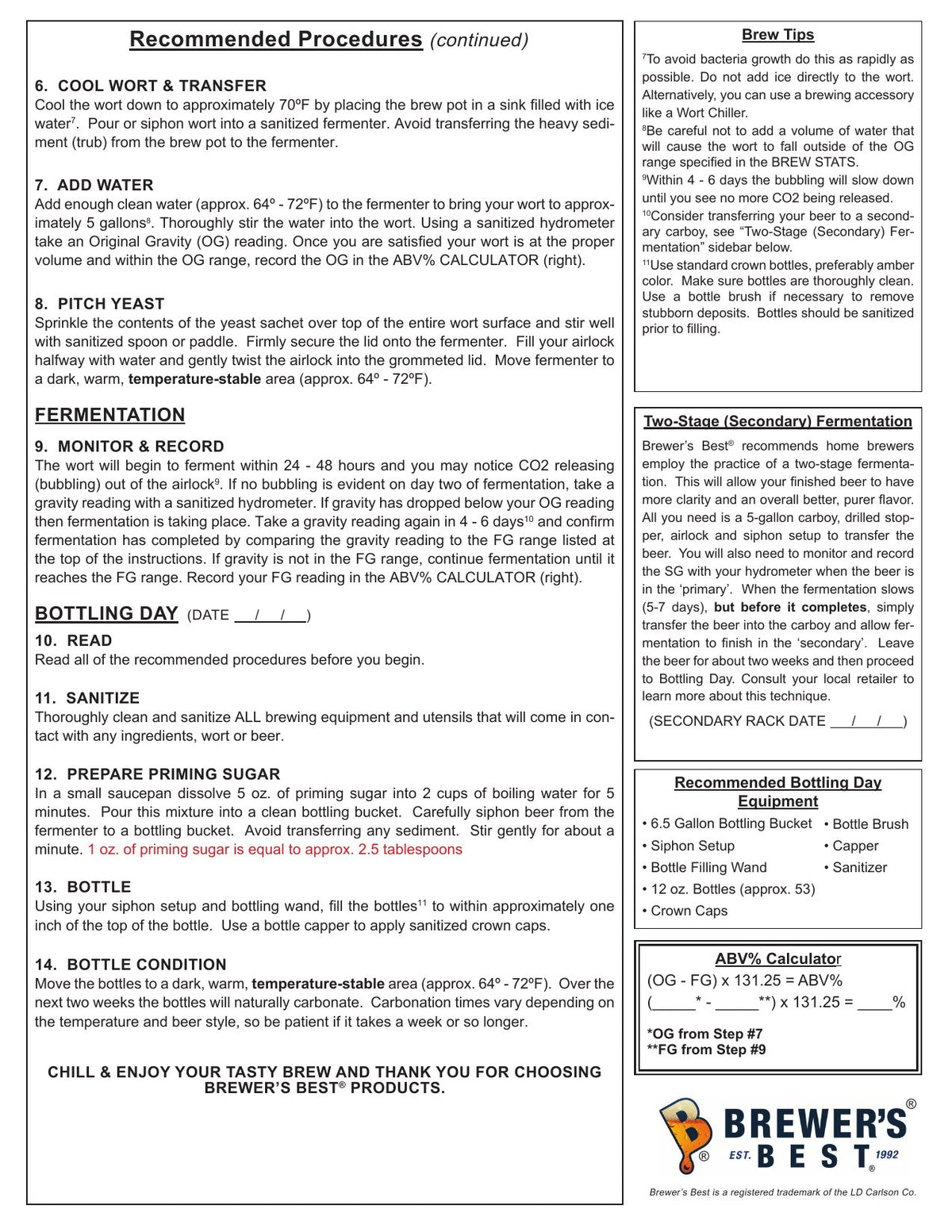 Summer Ale recipe, back
