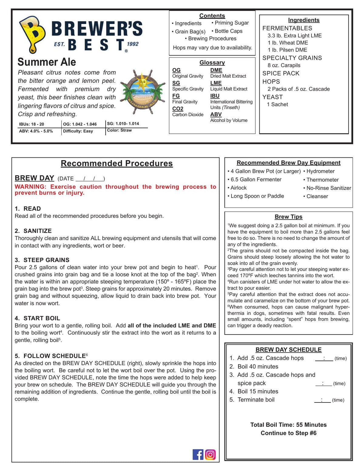 Summer Ale recipe, front