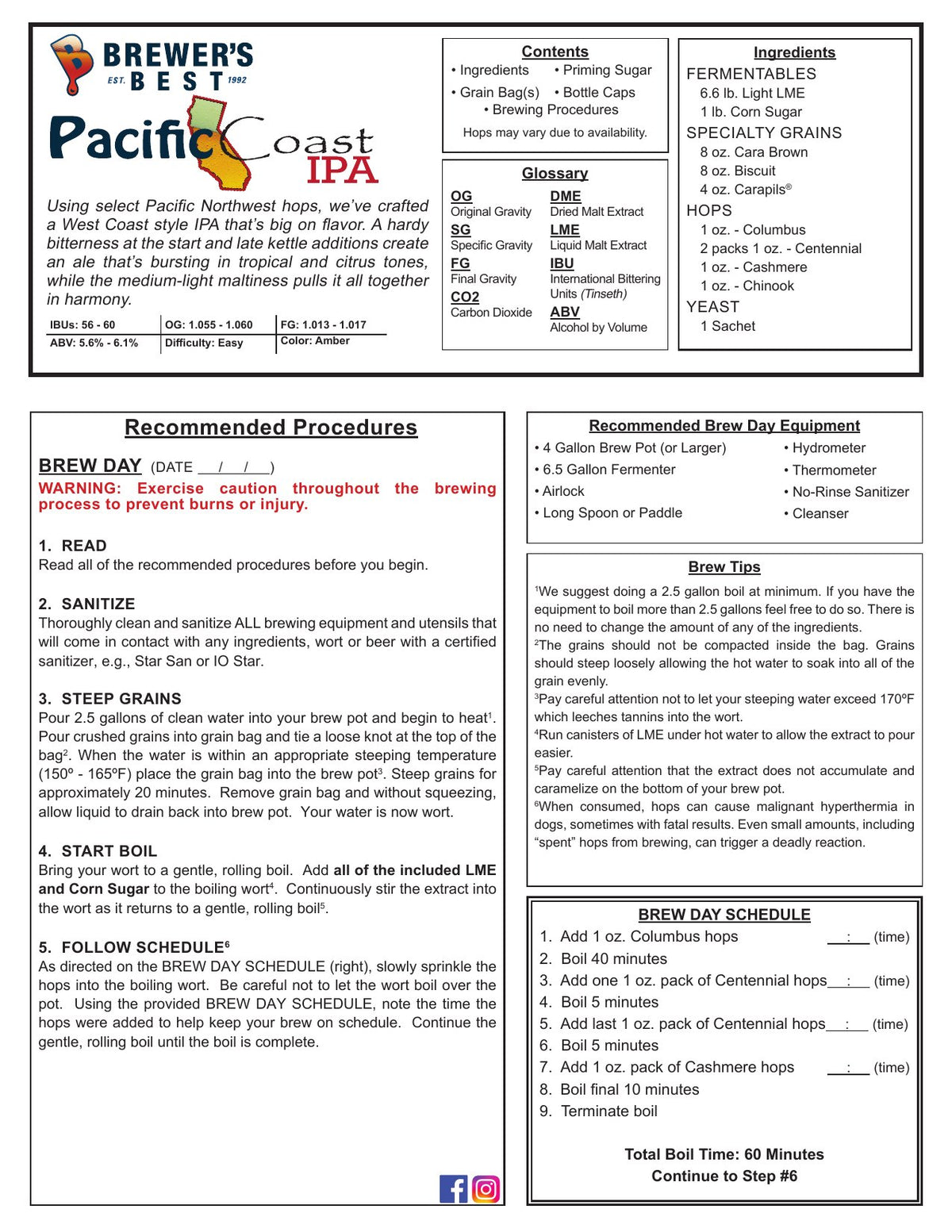 Pacific Coast IPA recipe, front