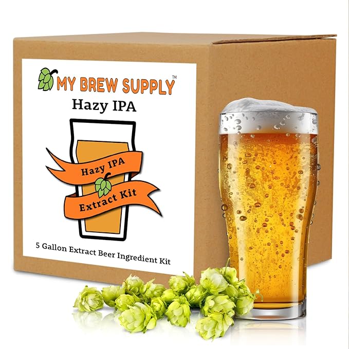 My Brew Supply Hazy IPA Extract Kit | Pale Dry Malt Extract | Flaked Wheat & Oats | Corn Sugar | Azacca & Mosaic Hops | Fermentis Safale Yeast | Priming Sugar | Bottle Caps | 5 Gallon Yield