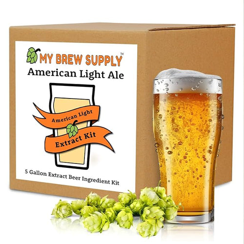 My Brew Supply American Light Extract Kit | 1lb Golden Light Dry Malt Extract | 3lbs Pilsen Dry Malt Extract | 8oz Corn Sugar | 1oz Willamette Pellet Hops | Fermentis Safale US-05 Yeast | 5G Yield