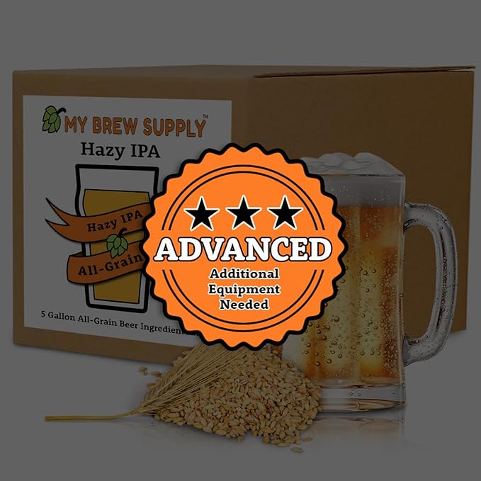 My Brew Supply Hazy IPA Brewing Kit | American Pale Ale Malt | Carapils Grain | Flaked Oats & Wheat | Azacca & Mosaic Pellet Hops | Fermentis Safale Yeast | 5 Gallon Advanced All Grain Home Brewing