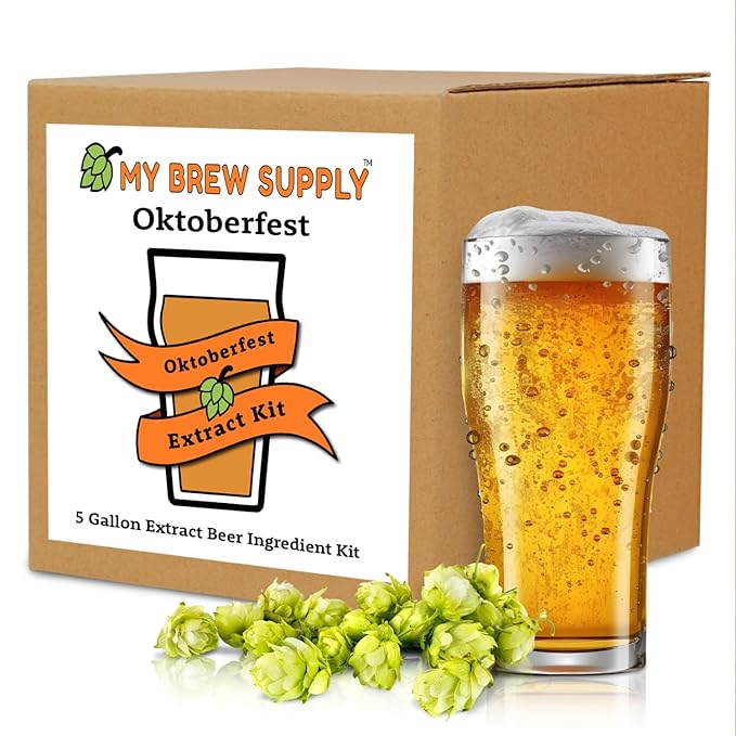 My Brew Supply Oktoberfest Beer Extract Kit | Amber Dry Malt Extract | Munich Light, Munich Dark, & CaraRed Grain | Hallertau Hops | Safale K-97 Yeast | Priming Sugar | Bottle Caps | 5 Gallon Yield