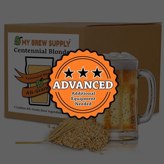 My Brew Supply Centennial Blonde Beer Brewing Kit | American 2-Row Pale Ale Malt | American Caramel Grain | Centennial Pellet Hops | Fermentis Safale Yeast | 5 Gallon Advanced All Grain Home Brewing