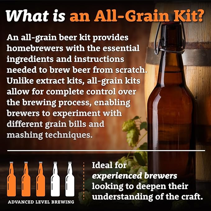 What is All-Grain. An All-Grain beer kit provides all the ingredients and instructions needed to brew beer from scratch. Unlike Extract kits, All-Grains allow for complete control over the brewing process, allowing brewers to experiments with different grains bills and mashing techniques.
