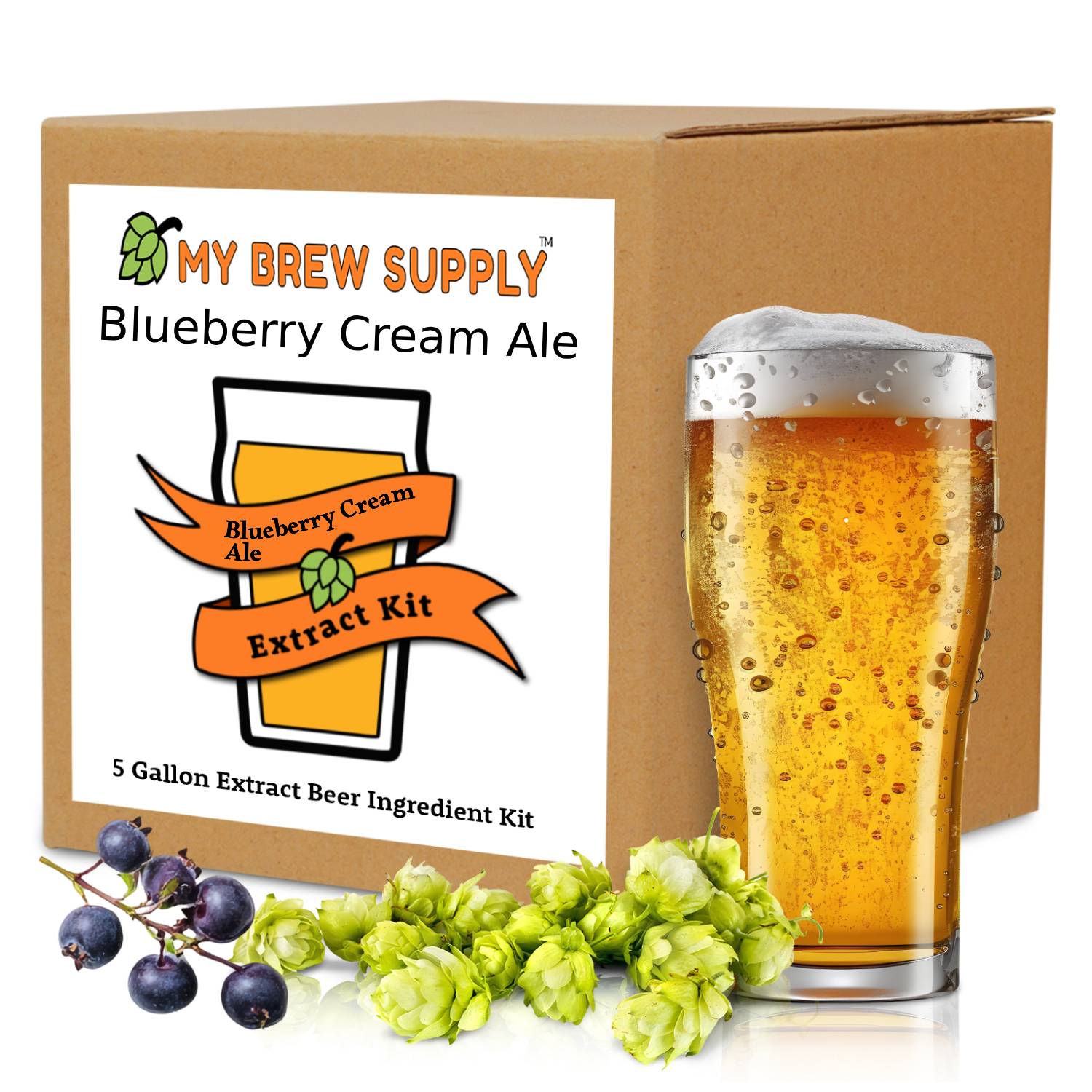 My Brew Supply Blueberry Cream Ale Extract Kit | Golden Light & Pale Dry Malt Extract | Corn Sugar | Natural Blueberry Flavoring | Willamette Pellet Hops | Fermentis Safale US-05 Yeast | 5G Yield