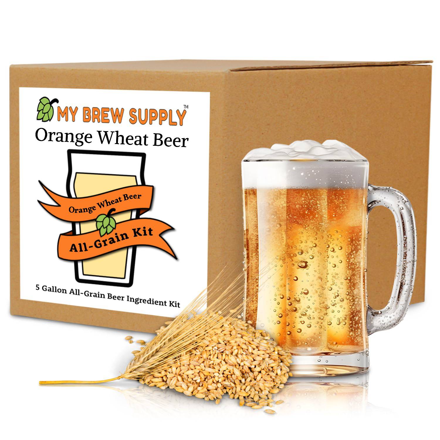 Brew Supply Orange Wheat Beer All-Grain kit | 2-Row Malt | Wheat Malt | Caramel 10L Grain | Flaked Wheat | Citra Pellet Hops | Orange Peel | Fermentis Safbrew WB-06 Yeast | 5 Gallon Advanced All Grain Home Brewing