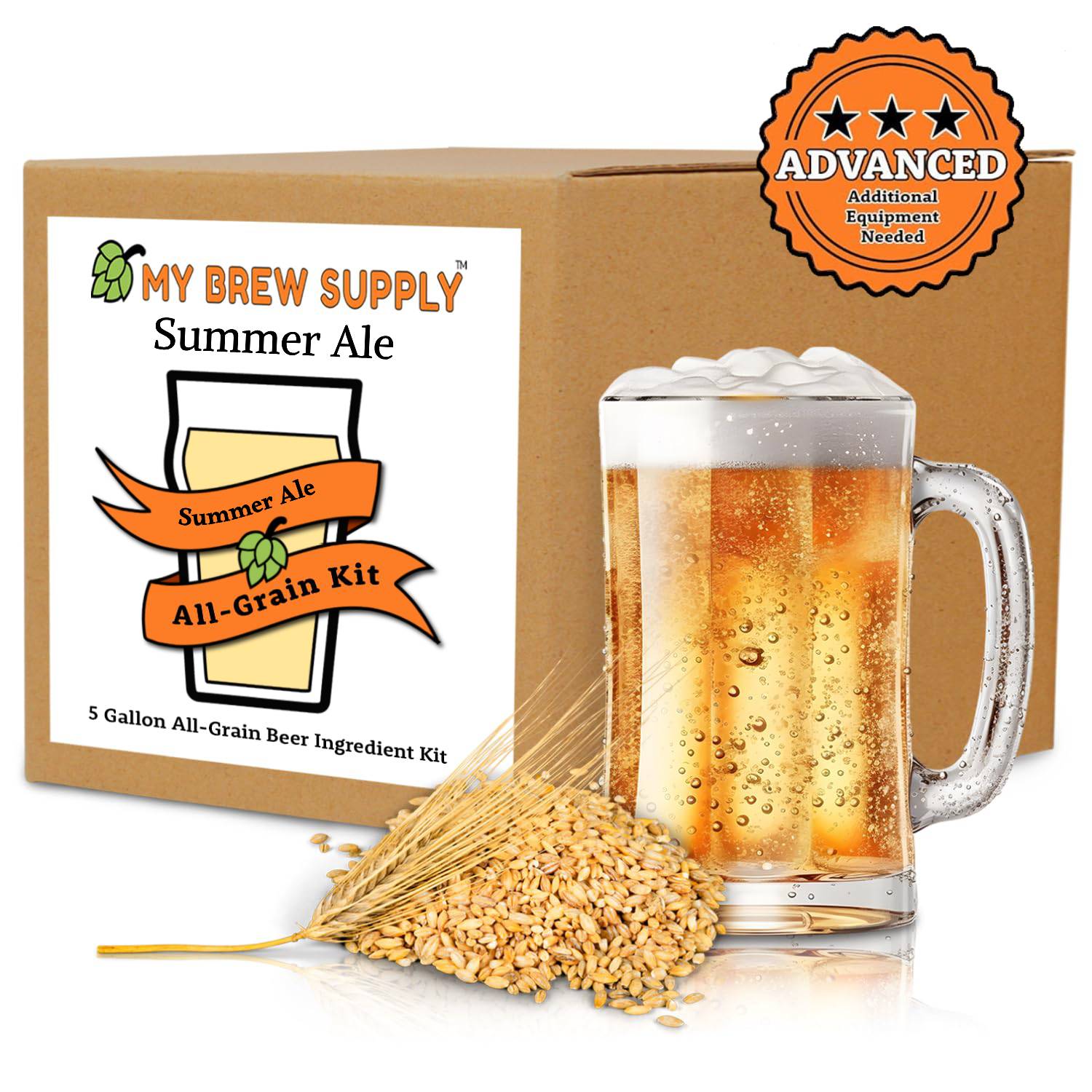Brew Supply Summer Ale All-Grain kit | Pilsen Malt | Wheat Malt | Carapils Grain | Cascade Pellet Hops | Safale US-05 Yeast | 5 Gallon Advanced All Grain Home Brewing