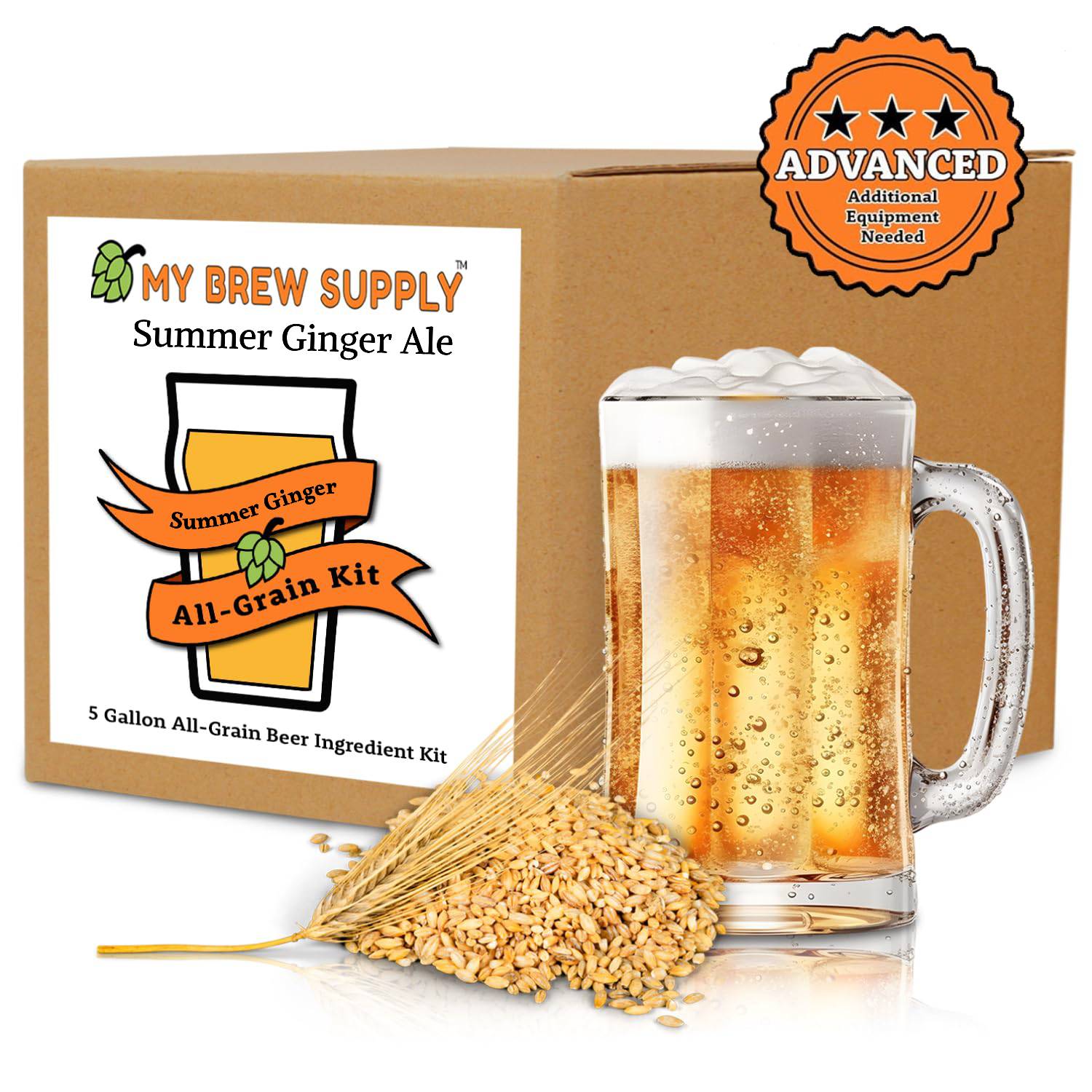 My Brew Supply Summer Ginger Ale Brewing Kit | 2-Row Malt | Wildflower Honey | Lactose | Munich Dark Grain | Czech Saaz Hops | Ginger Extract | Safale K-97 Yeast | 5 Gallon Yield