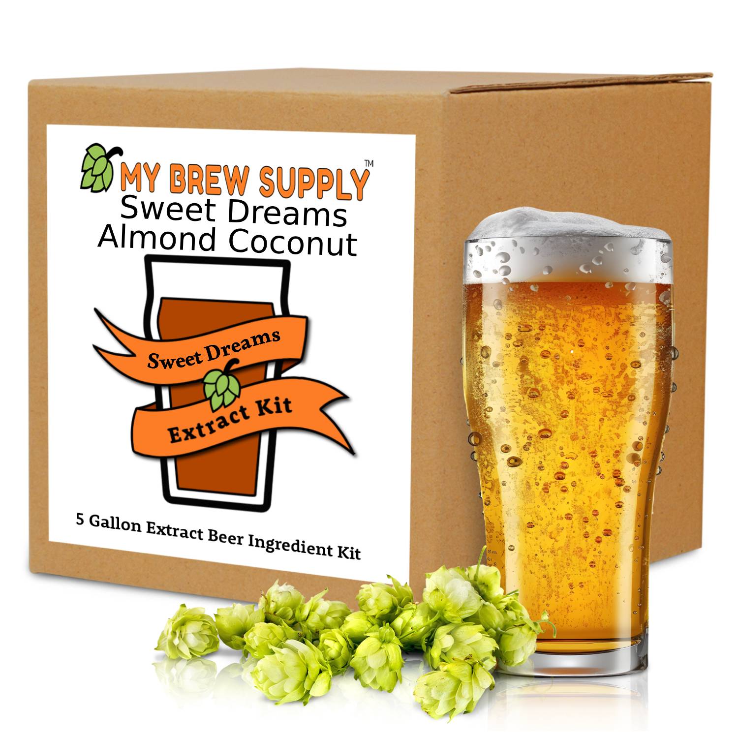 My Brew Supply Sweet Dreams Almond Coconut Stout Extract Kit | Dark Dry Malt Extract | Chocolate Wheat | Black Malt | Honey Malt | Biscuit Malt | Toasted Coconut Chips | Lactose | Columbus Pellet Hops | Fermentis Safale US-05 Yeast | 5G Yield